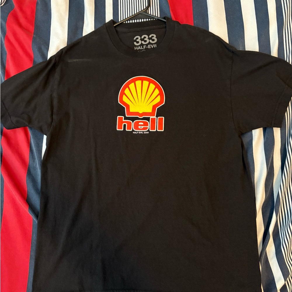 Hlaf-Evil Black T-Shirt with Shell Hell Logo